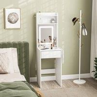 HOMCOM Small Dressing Table with Mirror, Adjustable LED Lights, Drop Leaf Side, Vanity Desk with Open Shelves and Drawer, Compact Makeup Table for Small Spaces, Bedroom, White