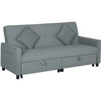 HOMCOM Three-Person Velvet-Feel Sofa Bed - Grey