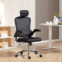 HOMCOM Ergonomic Office Chair, High Back Mesh Computer Desk Chair with Adjustable Headrest and Lumbar Support, Flip-up Armrests for Home Office, Black