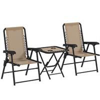 Outsunny 3 Pieces Folding Garden Bistro Set with Cup Holders, Khaki