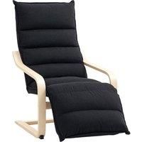 HOMCOM Birch Wood Lounge Chair, Upholstered Recliner Lounge Seat with Adjustable Footrest, Modern Armchair for Living Room, Bedroom, Balcony, Office, Black