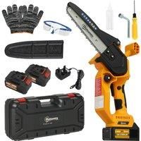 Outsunny 8 Inch Electric Chainsaw, Cordless Chain Saw with Brushless Motor, 2 4.0Ah Batteries and Safety Lock, Handheld Portable Wood Pruning Saw for Trimming Cutting, Orange