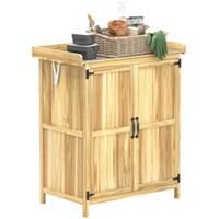 Outsunny Wooden Garden Storage Shed w/Hinged Roof and Shelf, Natural Wood