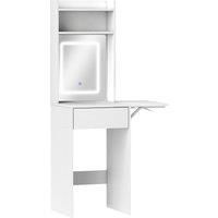 Small Dressing Table with Mirror LED Lights Vanity Desk with Fold-up Panel White