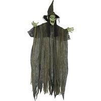 Outsunny 170 cm Life Size Hanging Halloween Animated Witch with Glowing LED Eyes, Spooky Witch Scary Halloween Decorations, Battery Operated, Indoor Party Props