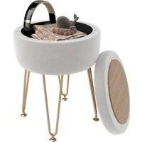 HOMCOM 5L Velvet Storage Ottoman, Modern Round Footstool with Metal Hairpin Legs and Removable Lid for Hallway, Bedroom, Living Room, Cream White