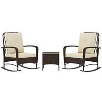 Outsunny Rattan Bistro Set Balcony Furniture with Rocking Chairs, Brown