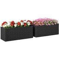 Outsunny Set of Two Rattan-Effect Planters - Black