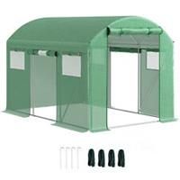 Outsunny Polytunnel Greenhouse with 3 Roll-up Doors, 3 x 2 x 2m, Green