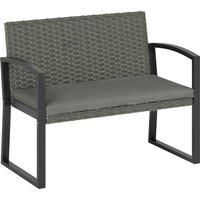 Outsunny Two-Seater Rattan Garden Bench - Grey/Black