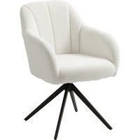 360° Swivel Vanity Chair, Upholstered Tufted Accent Chair with Steel Legs, White