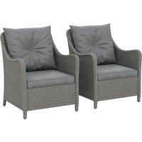 Outsunny Rattan Garden Chairs Set of 2, Outdoor Rattan Chairs with Cushions, Armrests and High Back, PE Wicker Garden Armchair with Steel Frame for Balcony, Porch, Dark Grey