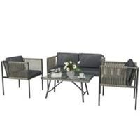 Outsunny 4 Seater Wicker Outdoor Furniture Set with Glass Coffee Table Grey