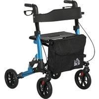 HOMCOM Folding Rollator Walker with Seat, Backrest, Lightweight Walking Frame with Storage Bag, Dual Brakes, Adjustable Handle Height, Suspension System, 4 Wheeled Walker for Seniors, Blue