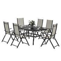 Outsunny 7 PCs Garden Dining Set, Folding Chairs and Metal Top Table, Khaki
