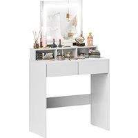 HOMCOM Dressing Table with Mirror and LED Lights, Vanity Table with 2 Drawers, 3 Compartments, 3 Colour Lighting, for Bedroom, Modern Dresser Makeup Desk for Women and Girls, White Aosom UK