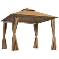 Outsunny 3 x 3 m Double Roof Outdoor Gazebo with Curtains, Brown