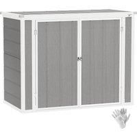 Outsunny 4.7 x 2.5ft Garden Storage Shed with Lockable Doors, Dual Bin Holder & Openable Lid for Outdoor Garden Tools, Grey Aosom UK