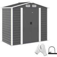 Outsunny 7 x 4ft Metal Garden Shed, Galvanised Steel Shed with Double Lockable Doors, Vents and Gloves, Outdoor Tool Storage Shed for Garden, Patio, Dark Grey