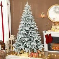 HOMCOM 7 ft Artificial Flocked Christmas Tree with 1867 Branches, Hinged Xmas Tree with Foldable Metal Stand, Easy Assembly for Home Office Decor