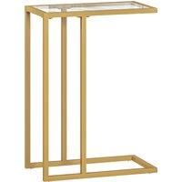 HOMCOM C-Shaped Bedside Table, Modern Side Table with Tempered Glass Tabletop, Steel Frame for Small Space, Living Room, Bedroom, Gold Tone