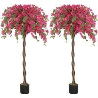 HOMCOM Set of 2 Decorative Artificial Plants, Murraya Flowers in Pots, Fake Plants for Home Indoor Decor, 120cm, Purple and Red