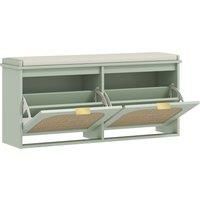 HOMCOM Boho Shoe Bench with Padded Seat and 2 Flip-Drawers - Light Green
