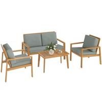 Outsunny 4 Pieces Wooden Garden Furniture Set with Cushions, Teak