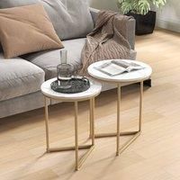 HOMCOM Nesting Coffee Table Set of 2 with Metal Frame, Gold Tone, Gold