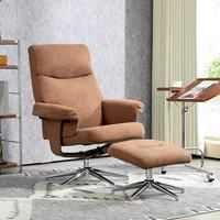 HOMCOM Recliner Chair with Footstool, Upholstered Velvet Fabric Armchair Light Brown, Brown