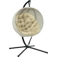 Garden Egg Chair with Folding Basket, Outdoor Indoor Hanging Swing Chair