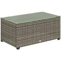 Outsunny Outdoor Coffee Table, Glass Top Rattan Side Table, Dark Grey