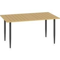 Outsunny Garden Dining Table for 6 Person, Rectangle Outdoor Coffee Table with 5 cm Parasol Hole, Slatted Tabletop and Steel Frame for Patio Balcony, Brown