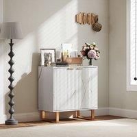 HOMCOM Sideboard Storage Cabinet, Marble Effect Buffet Cabinet with 2 Fluted Doors and Adjustable Shelves, Coffee Bar Cabinet with Metal Legs for Living Room, White