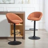 HOMCOM Bar Stools Set of 2, Upholstered Swivel Barstools, Height Adjustable Breakfast Bar Chairs with Backrest and Footrest for Kitchen Island Counter, Dining Room, Orange