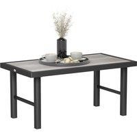 Outsunny Metal Garden Coffee Table, Outdoor Side Table with SPC Woodgrain Tabletop for Outside, Garden, Balcony, Porch, 100 x 53 x 46cm, Grey Wood Effect
