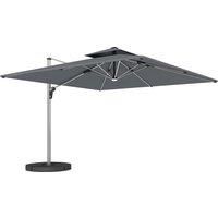 Outsunny 3(m) Garden Cantilever Parasol with Solar LED Lights, Cross Base, 360 Rotation, Crank Handle and Tilt, Grey