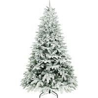 HOMCOM 7 ft Artificial Flocked Christmas Tree with 1867 Branches, Hinged Xmas Tree with Foldable Metal Stand, Easy Assembly for Home Office Decor