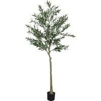 HOMCOM 6ft/ 180cm Decorative Artificial Plant, Silk Olive Tree with 900 Leaves and 40 Olive Fruits in Pot, Fake Plant for Home, Office, Living Room, Indoor Decor