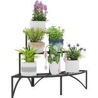 Outsunny 3 Tier Corner Plant Stand, Quarter Round Metal Plant Rack for Indoor Outdoor, Flower Pot Holder for Garden Balcony Patio, Black