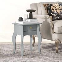 HOMCOM French Style Side Table with Drawer, End Table with Curved Legs, Bedside Table for Living Room, Bedroom, Grey