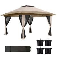 Outsunny 3.6 x 3.6m Pop Up Gazebo with Netting and Wheeled Bag, Beige