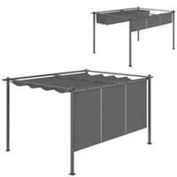 Outsunny 3 x 4m Metal Pergola with Retractable Roof and Roller Shade, Grey