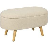 HOMCOM Teddy Fleece Storage Ottoman - Cream White