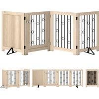 PawHut 4 Panel Freestanding Pet Gate, Indoor Dog Barrier with Lockable Door, Support Feet, 360 Flexible Hinges, Oak