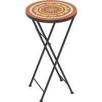 Outsunny Mosaic Outdoor Garden Table, 35.5cm Round Folding Coffee Table with Metal Frame for Balcony Terrace, Orange Aosom UK