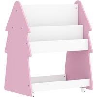Double-Sided Kids Bookshelf and Toy Storage with Wheels for Bedroom, Pink