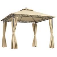 Outsunny 3 x 3 m Double Roof Outdoor Gazebo with Curtains, Beige