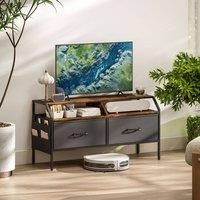 HOMCOM TV Stand Cabinet with 2 Foldable Drawers - Rustic Brown