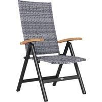 Outsunny Outdoor Folding Rattan Chair with Armrests, High Backrest, for Garden, Camping, Balcony, Porch - Light Grey